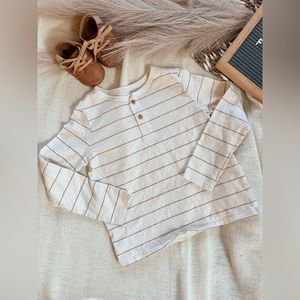 Little Co. Button Top Striped Long Sleeve Tee - 5T